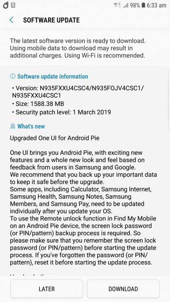 آپدیت اندروید ۹ سامسونگ گلکسی نوت اف ای (Galaxy Note FE) با رابط کاربری One UI رسما ارایه شد