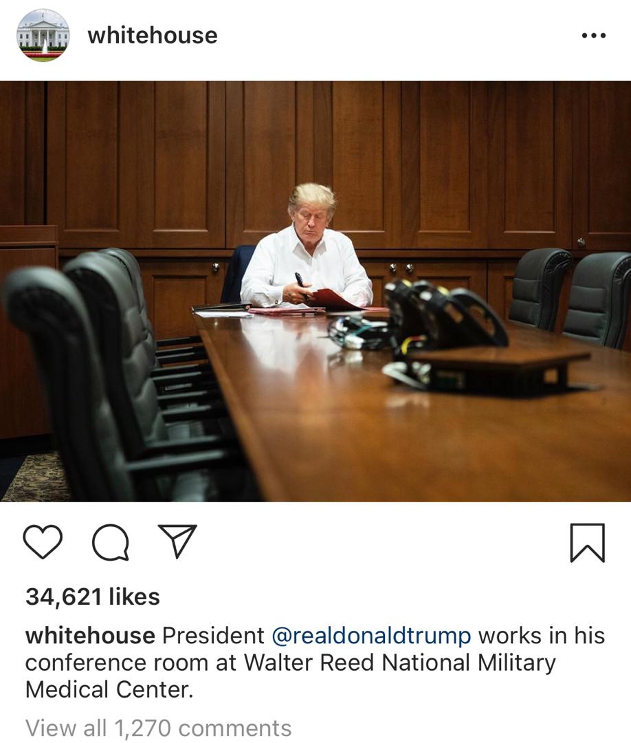 عکسی که کاخ سفید از ترامپ در بیمارستان منتشر کرد