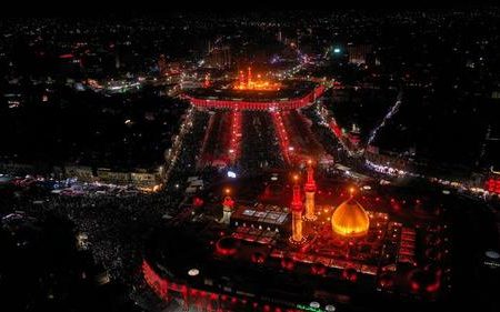 نمایی هوایی از بین الحرمین در شب اربعین /عکس