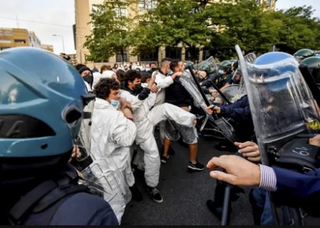 درگیری معترضان به تغییرات اقلیمی با پلیس در ایتالیا/ عکس
