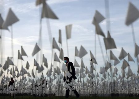 برافراشتن ۲۷ هزار پرچم سفید در کالیفرنیا به یاد فوتی های کرونا / عکس
