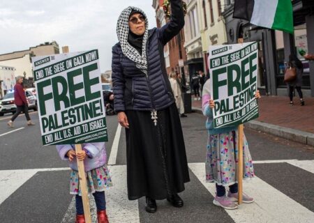 تظاهرات حامیان فلسطین در واشنگتن آمریکا