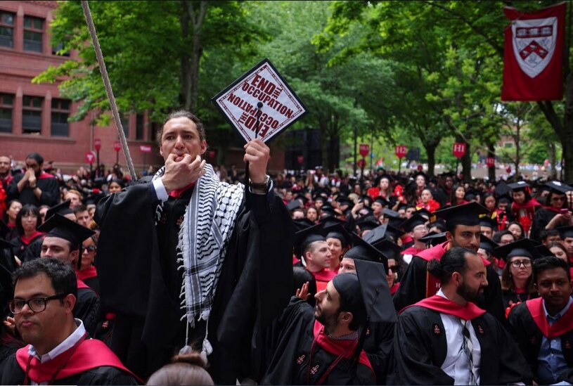 حمایت از فلسطین در جشن فارغ التحصیلی دانشگاه هاروارد آمریکا